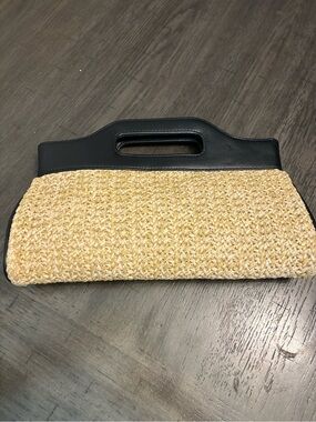 LOFT Natural Straw Clutch with Black Trim